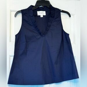 Pomander Place Navy Ruffle V-Neck Blouse